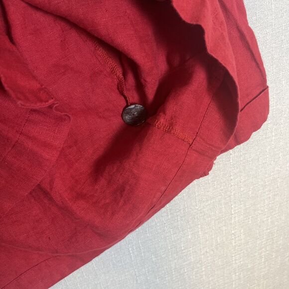 Flax Linen Womens Sz Petite Large Button Up Shirt Jacket Shacket Red Long Sleeve - Picture 5 of 7